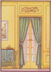 French salon or music room, with paneled, plastered walls